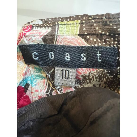 Vintage Y2K Coast Brown 100% Silk Multicolored Floral Halterneck Back Tie Top - Picture 4 of 7